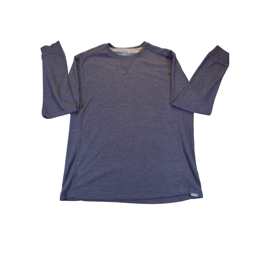 Eddie Bauer men's XL waffle knit thermal long sleeve shirt, blue/gray, pre-owned